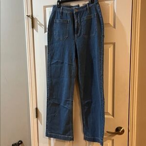 Blue High Rise Wide Leg Jeans core pocket